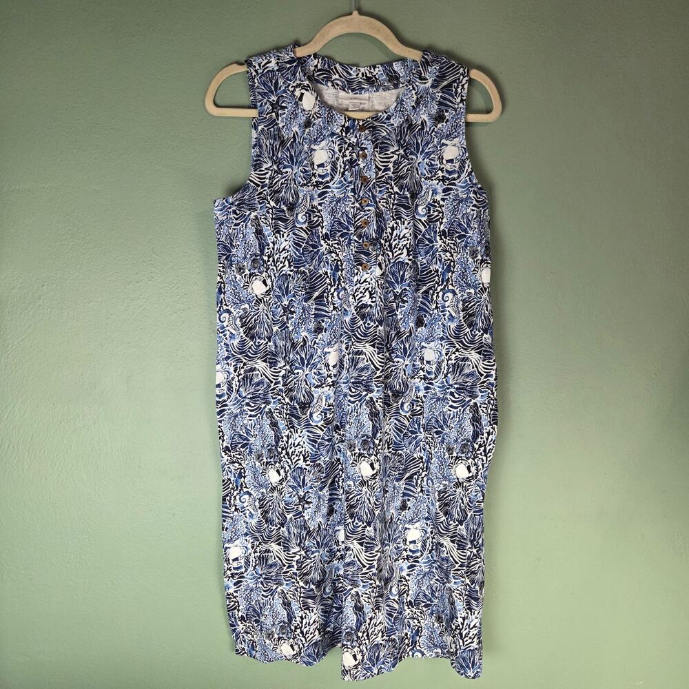 J Jill Womens M Sleeveless Henley Dress Blue Marine Coastal Garden Vacation